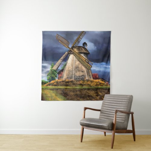 Netherlands Landscale with Windmill Tapestry