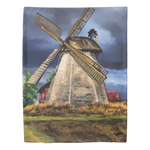 Netherlands Landscape Windmill Duvet Cover