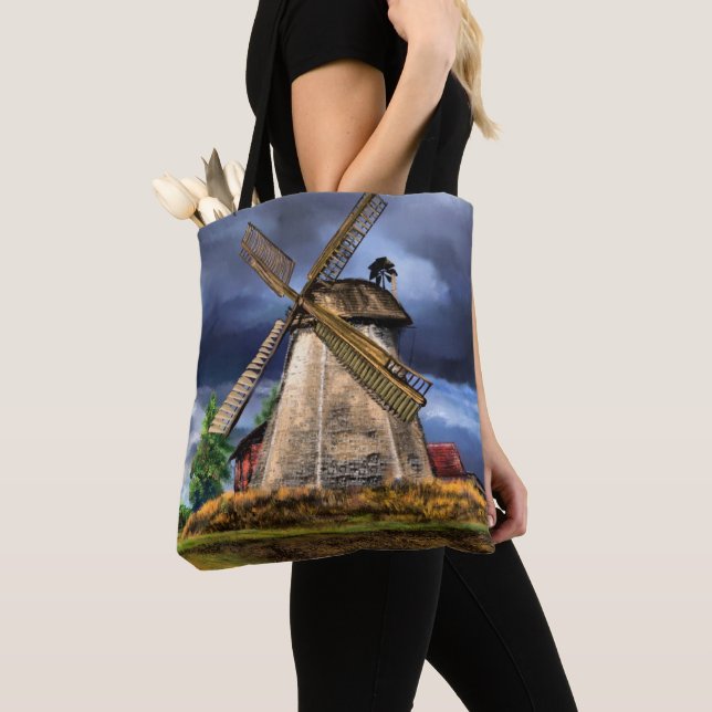 Netherlands Landscape Windmill Tote Bag Painting (Close Up)