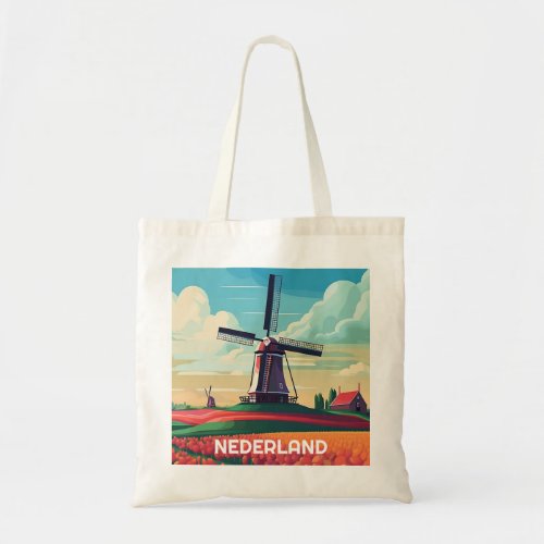 Netherlands Lanscape Tulip Windmill Dutch Flag  Tote Bag