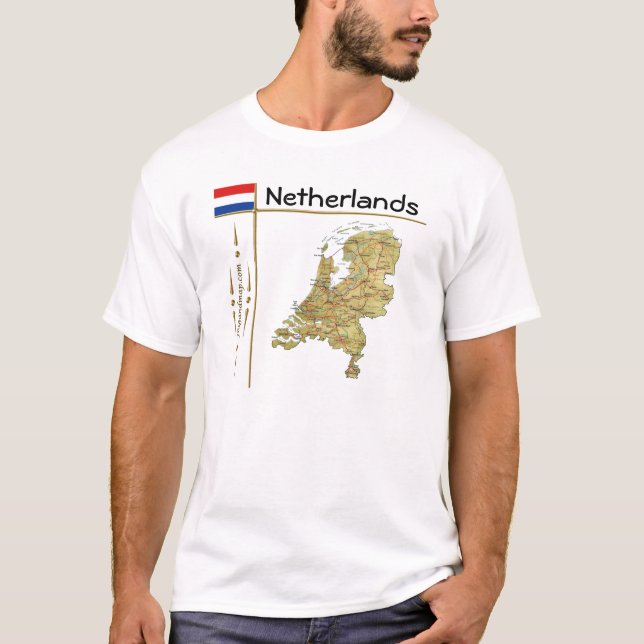 Netherlands Map + Flag + Title T-Shirt (Front)