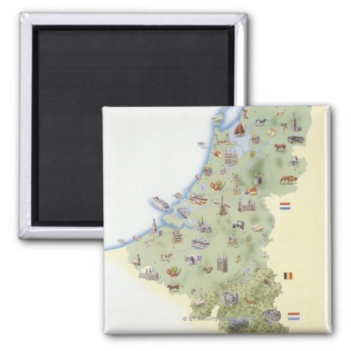 Netherlands map showing distinguishing features magnet