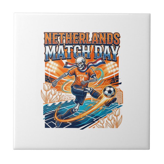 Netherlands Match Day Skeleton Striker Nations Hig Ceramic Tile (Front)