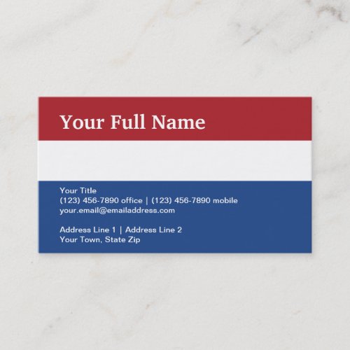 Netherlands Plain Flag Business Card Template