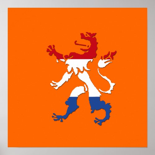 Netherlands retro Rampant lion heraldry gear Poster