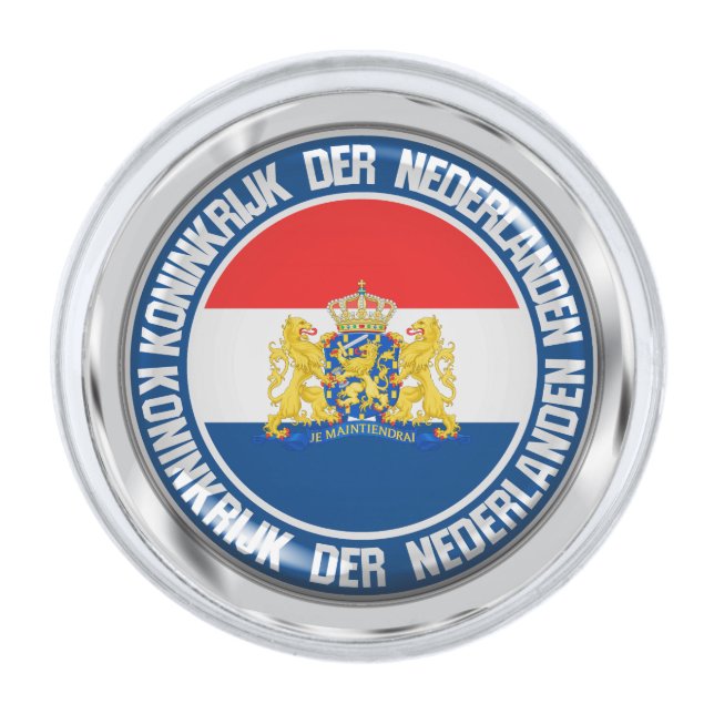 Netherlands Round Emblem Silver Finish Lapel Pin (Front)