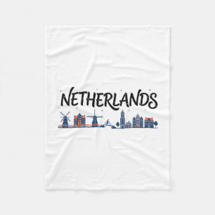 Netherlands Skyline Travel Vacation Outfits Fleece Blanket