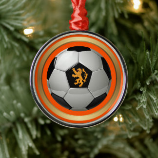 Netherlands Soccer Ball,Dutch Lion on Orange Metal Ornament