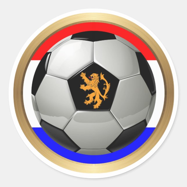 Netherlands Soccer Ball with Dutch Lion Classic Round Sticker (Front)