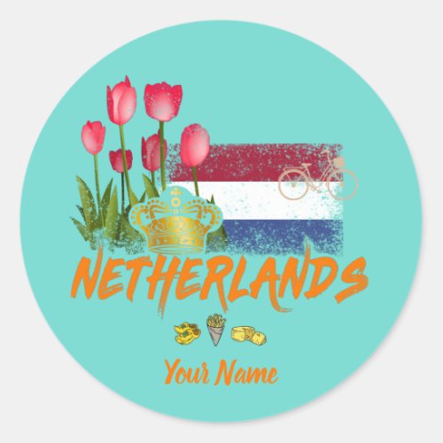 Netherlands Vintage Holland Flag and Dutch Tulip Classic Round Sticker