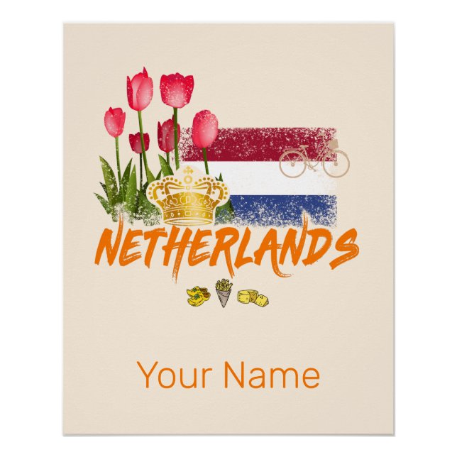 Netherlands Vintage Holland Flag and Dutch Tulip Poster (Front)