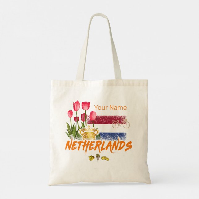 Netherlands Vintage Holland Flag and Dutch Tulip Tote Bag (Back)