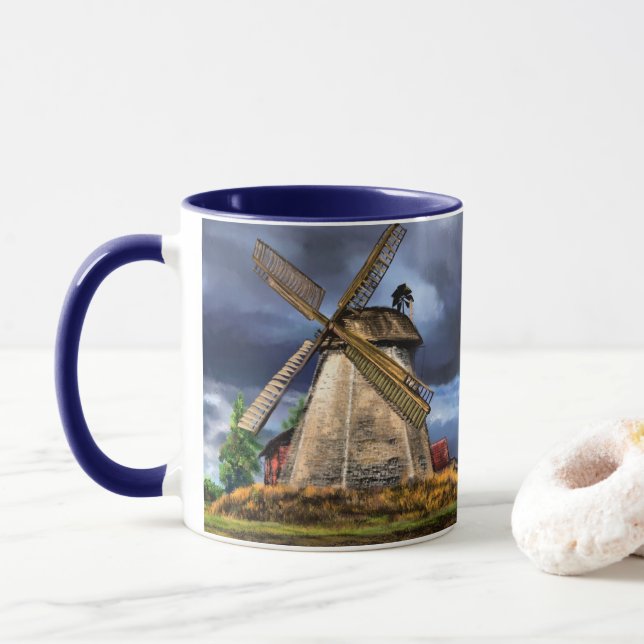 Netherlands Windmill Coffee Mug (With Donut)