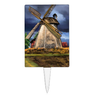 Netherlands Windmill Landscape Cake Topper