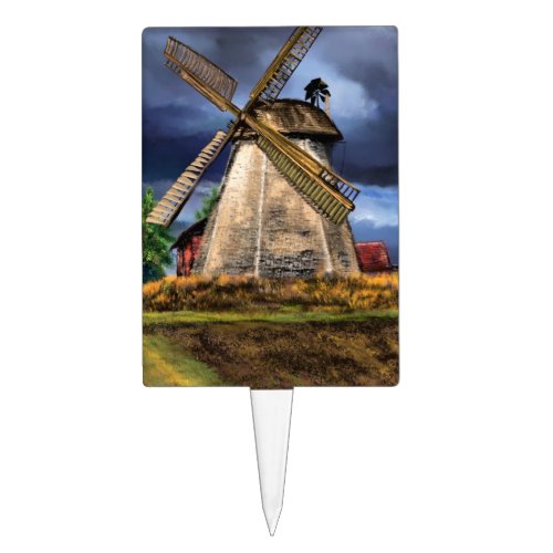 Netherlands Windmill Landscape Cake Topper