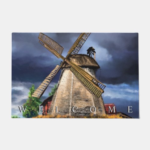 Netherlands Windmill Landscape Doormat _ Welcome