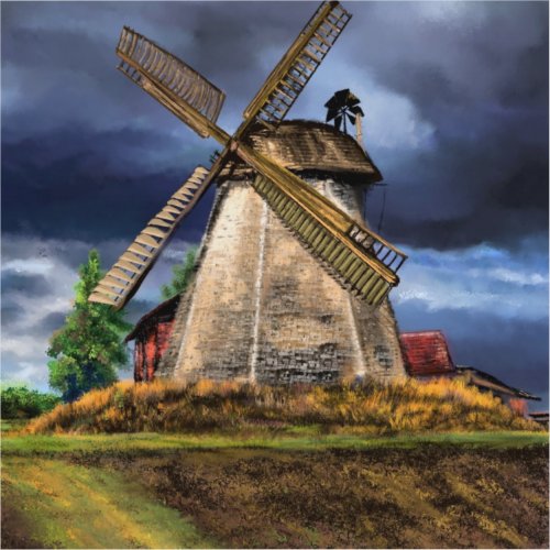 Netherlands Windmill Landscape Drawing Sticker