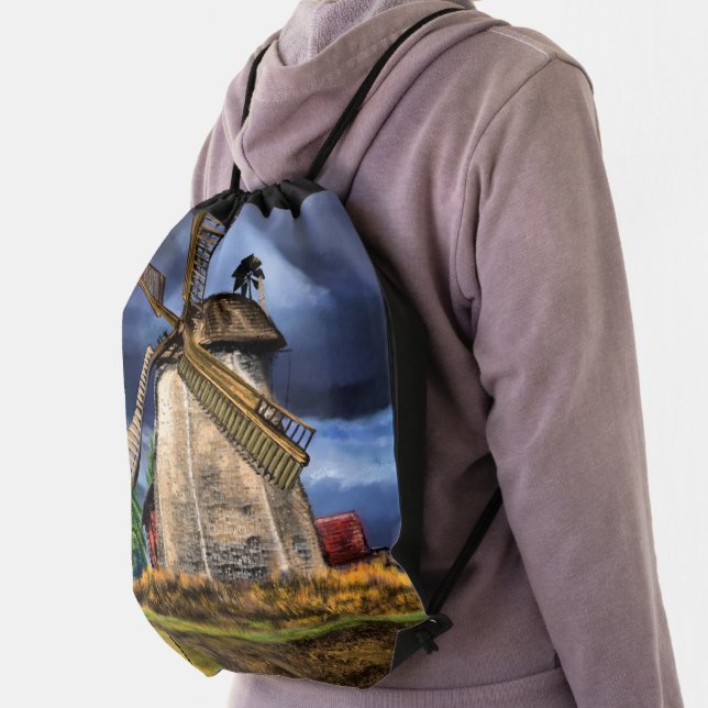 Netherlands Windmill Landscape Drawstring Bag (Insitu)