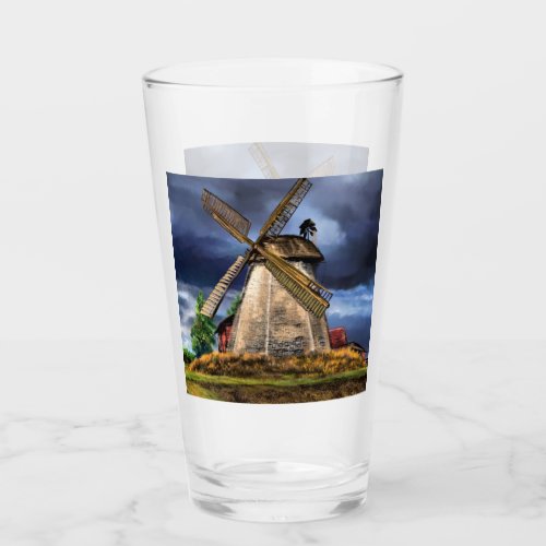 Netherlands Windmill Landscape Glass Painting