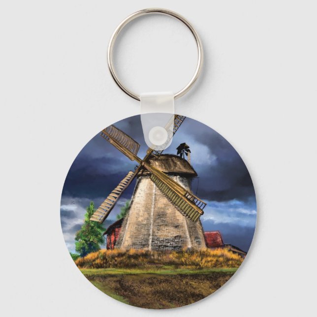 Netherlands Windmill Landscape Keychain Painting (Front)