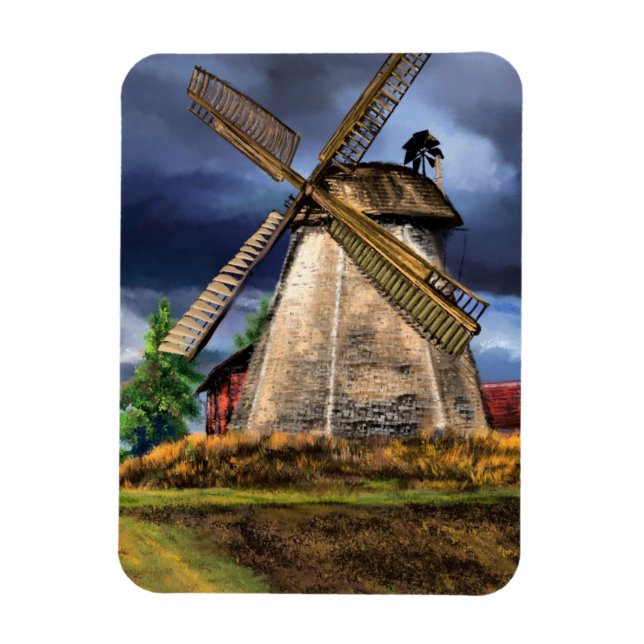Netherlands Windmill Landscape Magnet (Vertical)