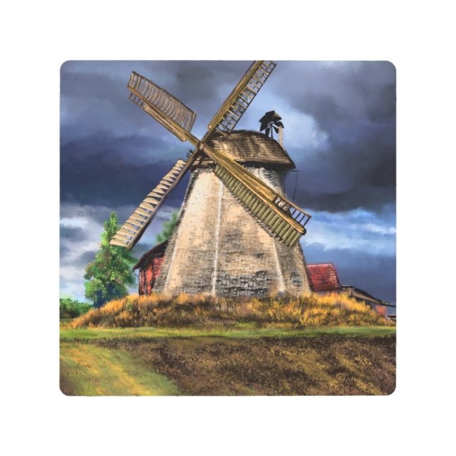 Netherlands Windmill Landscape Metal Print (Front)
