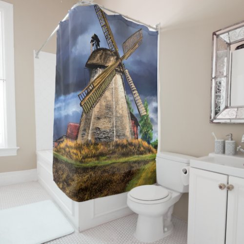 Netherlands Windmill Landscape Shower Curtain