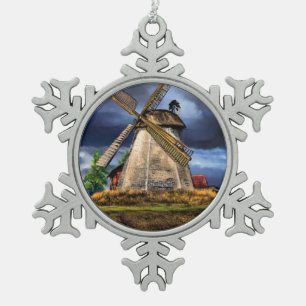 Netherlands Windmill Landscape Snowflake Pewter Christmas Ornament