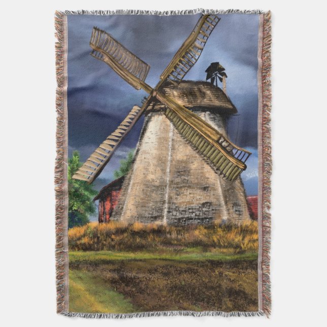 Netherlands Windmill Landscape Throw Blanket (Front Vertical)