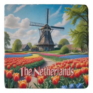 Netherlands Windmill & Tulips Trivet