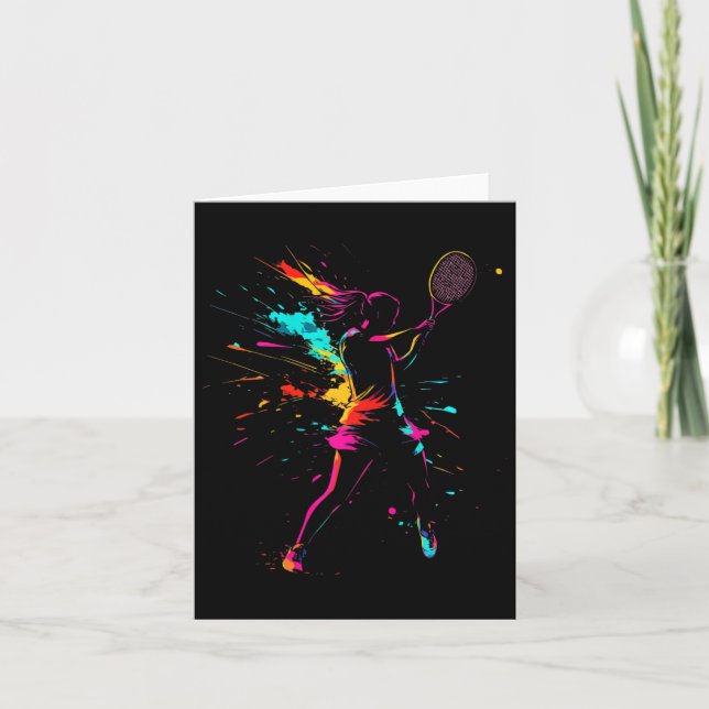 Netll Court Game Paint Splash Dminton Player Girl  Card (Front)