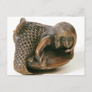 Netsuke carved in the shape of a mermaid postcard