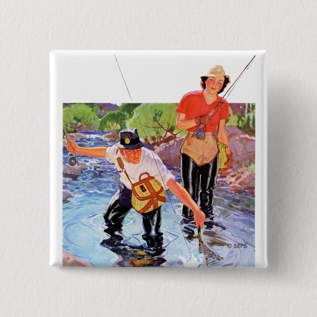 Netting A Fish by R.J. Cavaliere Pinback Button (Front)