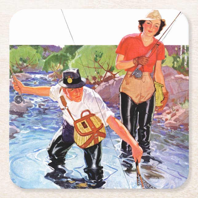 Netting A Fish by R.J. Cavaliere Square Paper Coaster (Front)
