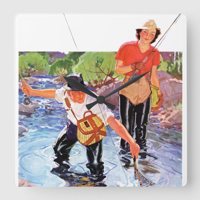 Netting A Fish by R.J. Cavaliere Square Wall Clock (Front)