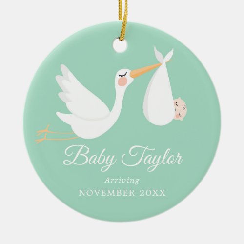 Netural Pregnancy Announcement Baby Boy Ceramic Ornament
