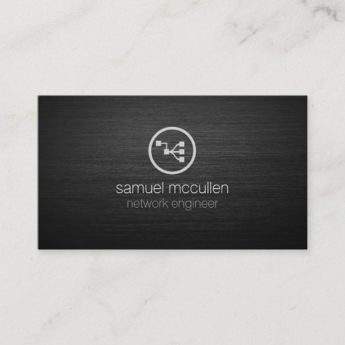 Network Engineer Network Points Icon Brushed Metal Business Card