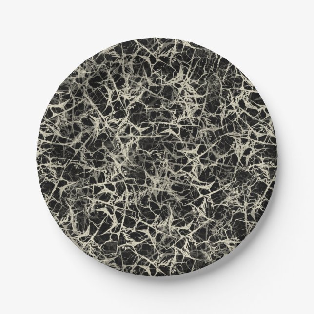 Networking Neurons on Black - seamless pattern.   Paper Plates (Front)