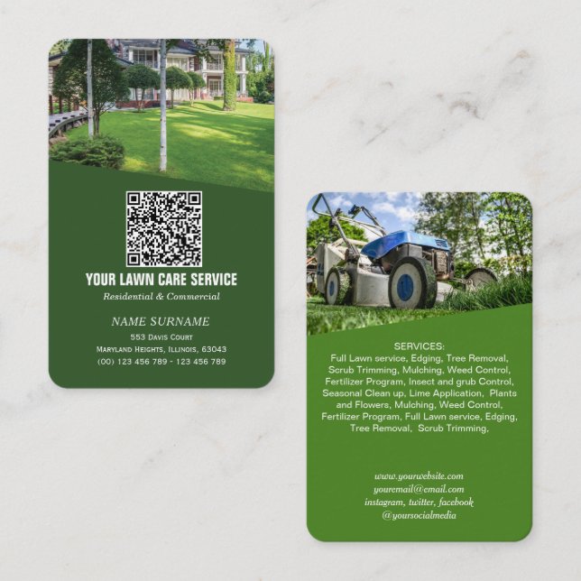 Networking QR code Lawncare vertical  Business Car Card (Front/Back)