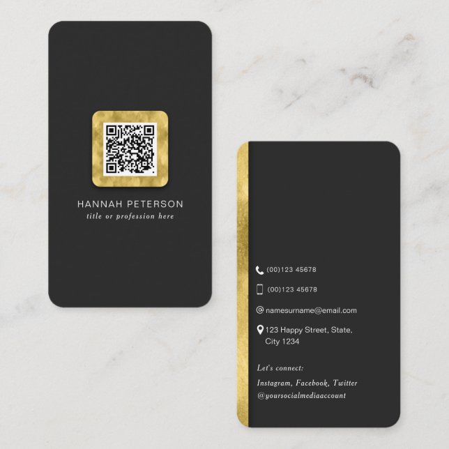 Networking QR code modern trendy gold professional Business Card (Front/Back)