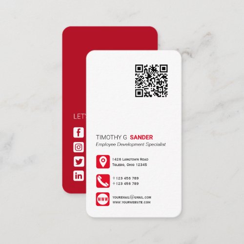 Networking QR code professional social media red B Business Card