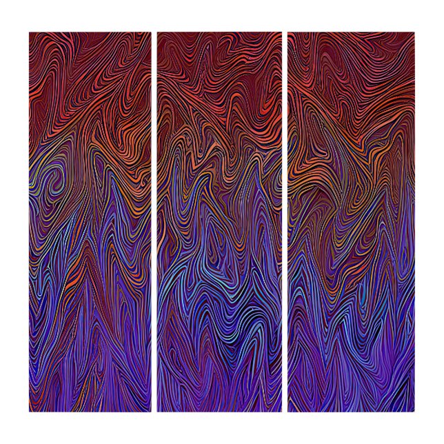 "Neural Firestorm" Abstract” Red Blue Triptych (Front)