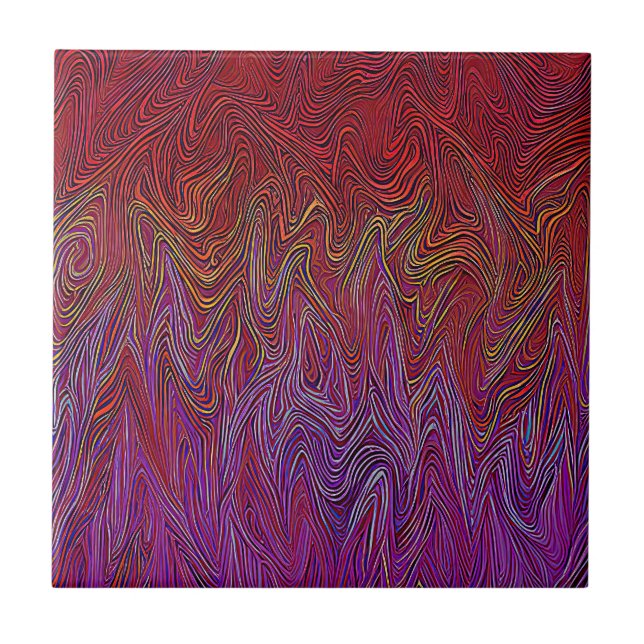 "Neural Firestorm" Abstract” Red Purple Ceramic Tile (Front)