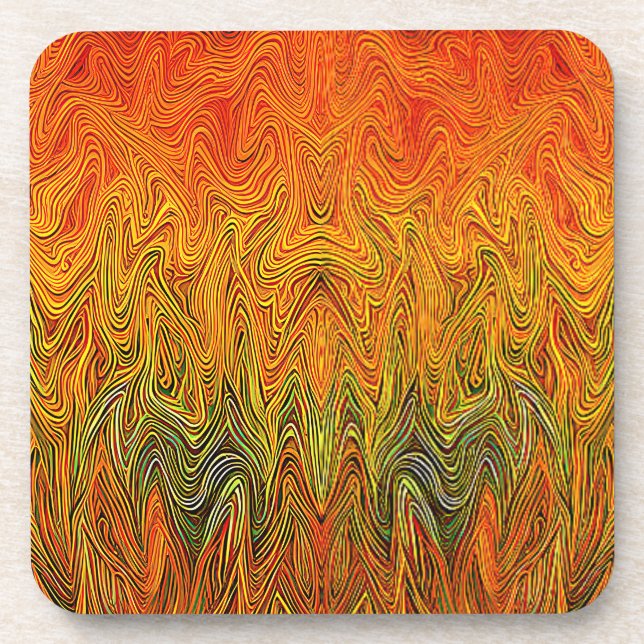 "Neural Firestorm" Abstract Yellow Orange Beverage Coaster (Front)