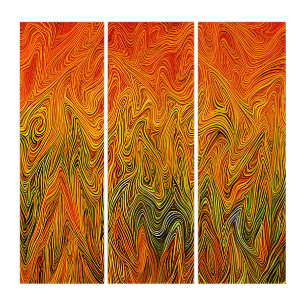 "Neural Firestorm" Abstract Yellow Orange Triptych