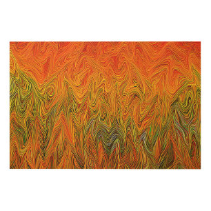 "Neural Firestorm" Abstract Yellow Orange Wood Wall Art