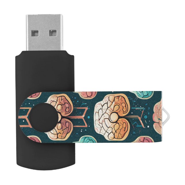 Neural Network Illustrated Tech Brain USB Drive (Opened)