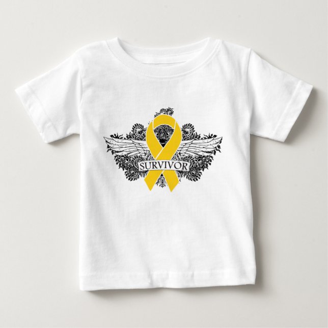Neuroblastoma Cancer SURVIVOR Winged Ribbon Baby T-Shirt (Front)