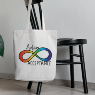 Neurodivergent Autism Acceptance Rainbow Button Tote Bag