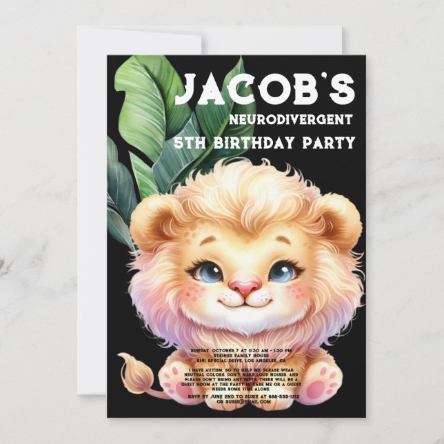 Neurodivergent Autistic Birthday Party Invitation (Front)